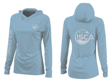 Carregar imagem no visualizador da galeria, Camisa feminina de manga comprida azul ardósia UPF50+ moletom com capuz