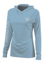Carregar imagem no visualizador da galeria, Camisa feminina de manga comprida azul ardósia UPF50+ moletom com capuz