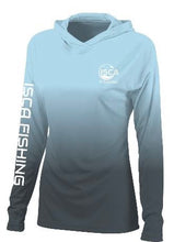 Carregar imagem no visualizador da galeria, Camisa feminina camuflada azul artic de manga comprida UPF50+ moletom com capuz