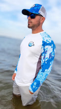 Carregar imagem no visualizador da galeria, Azul e branco gráfico manga longa proteção UV 50+